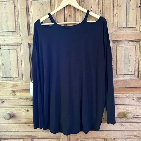 NWT Maette By Stella & Dot XXL‎ Black Shoulder Cut Out Long Sleeve Shirt - Picture 7 of 10